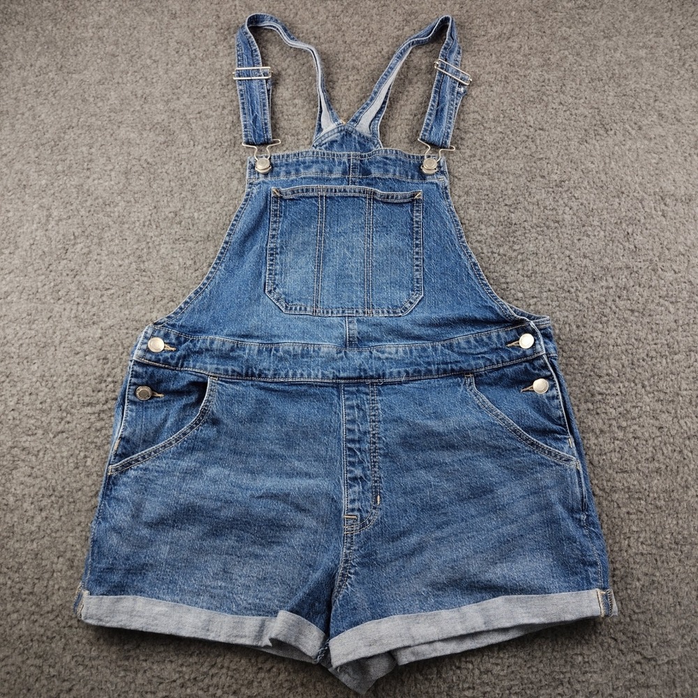 VTG No Boundaries Denim Bib Shortalls Sz Large Denim Medium Wash Overalls Y2K